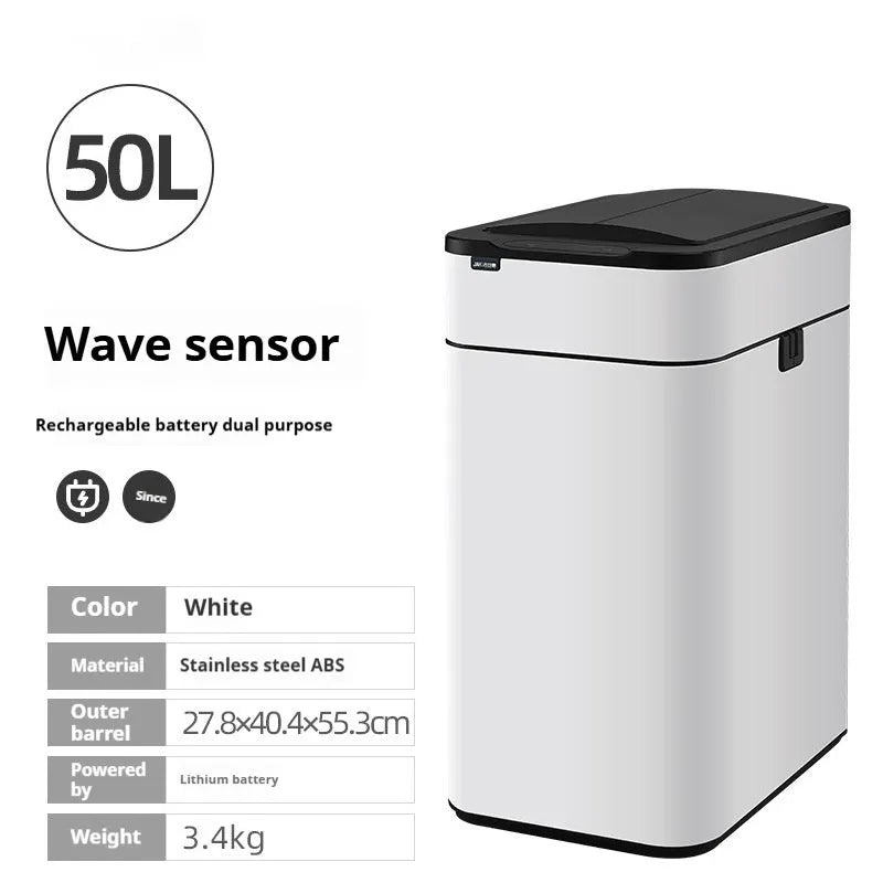 Square inductive sensor bin with automatic lid and deodorant system in stainless steel finish