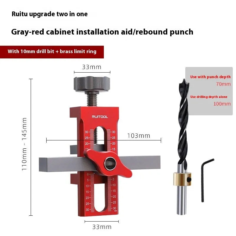 Aluminium alloy cabinet door installation aid tool for woodworking projects with 10mm diamond hole fittings