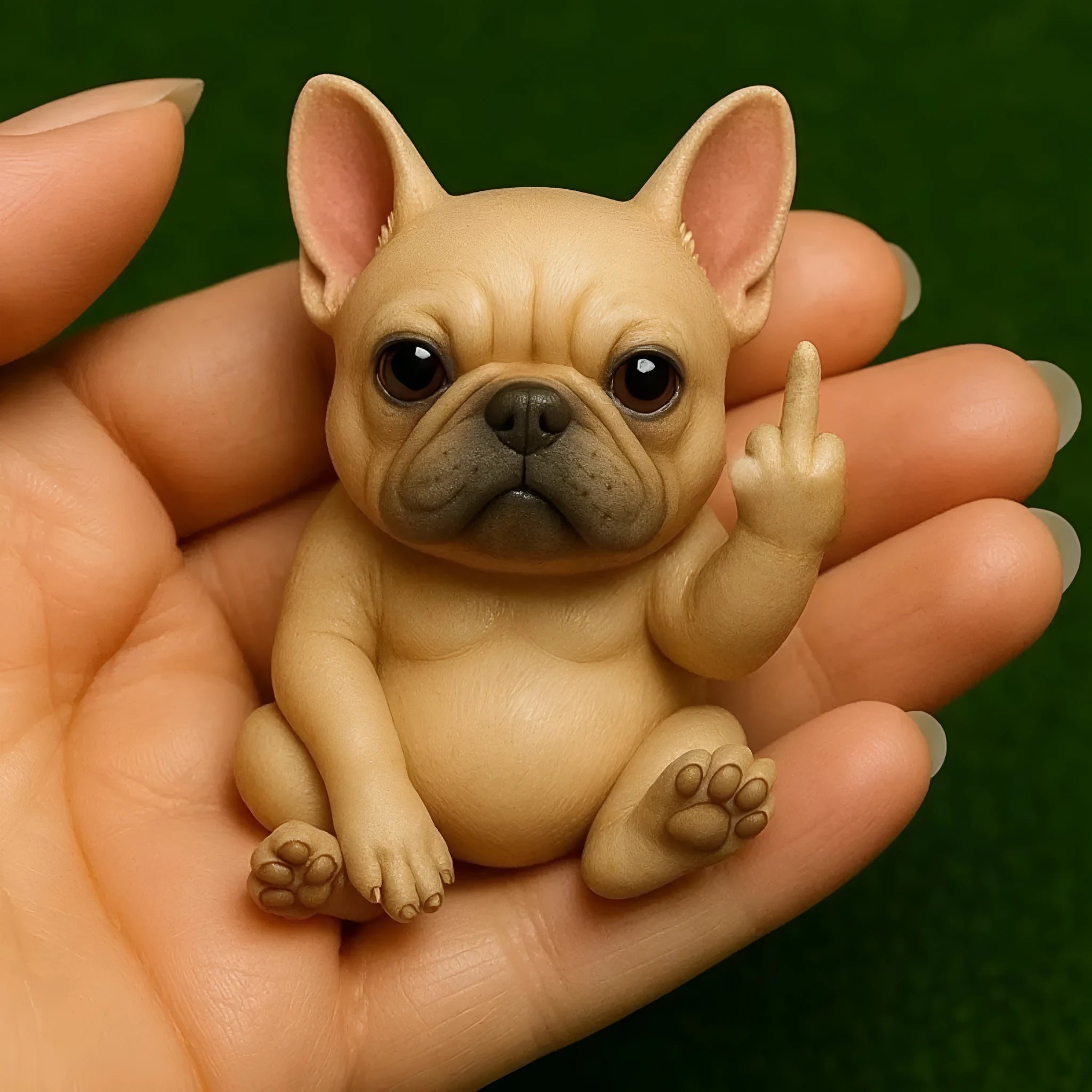 Mini resin animal doll making a middle finger gesture, available in cat, dog, elephant, frog, Highland cattle, mouse, and turtle styles.
