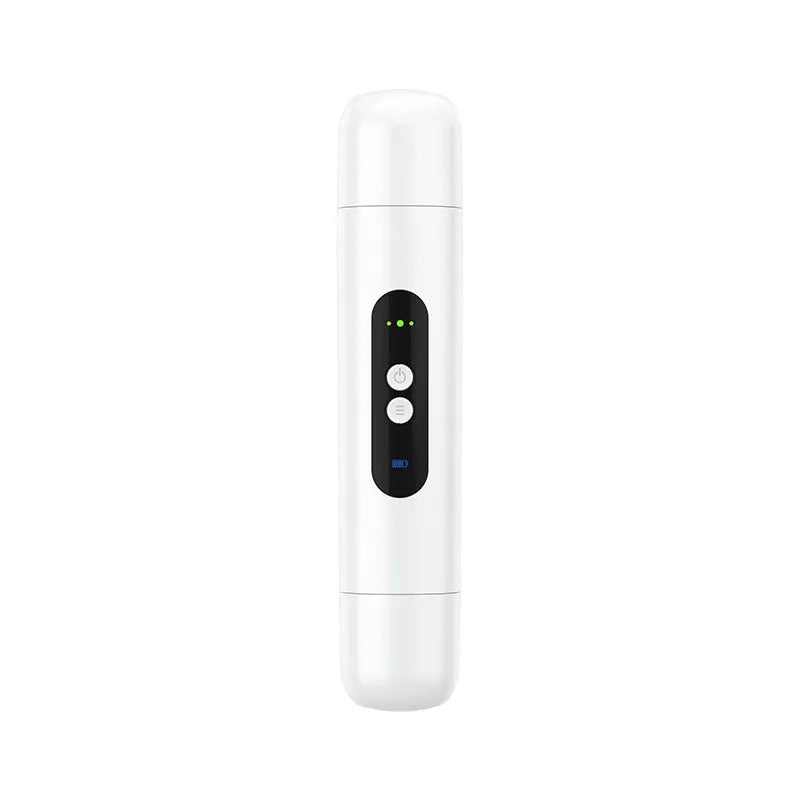 Pink and white portable electric armpit hair trimmer with USB charging cable