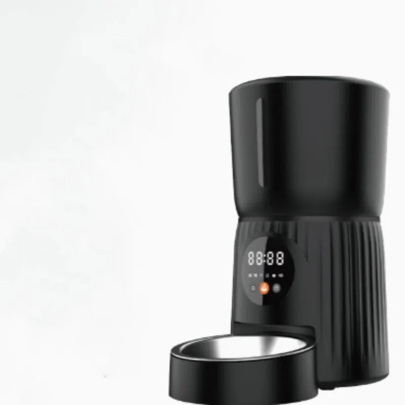 Intelligent pet feeder with automatic timing and remote control in black or white colour