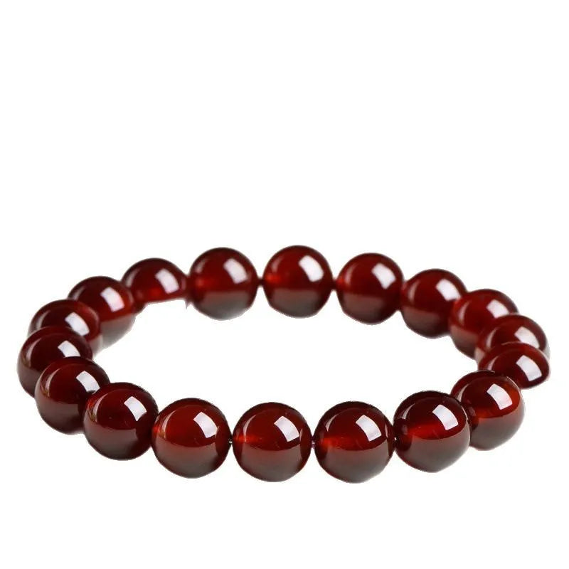 Natural orange red garnet ball crystal bracelet with Ruyi design elements in retro style
