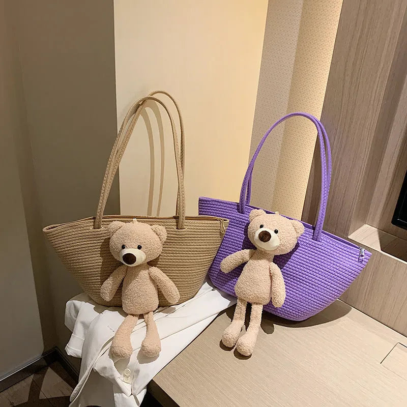 Cotton and linen woven bag with dumpling shape, three-dimensional pockets and double shoulder straps