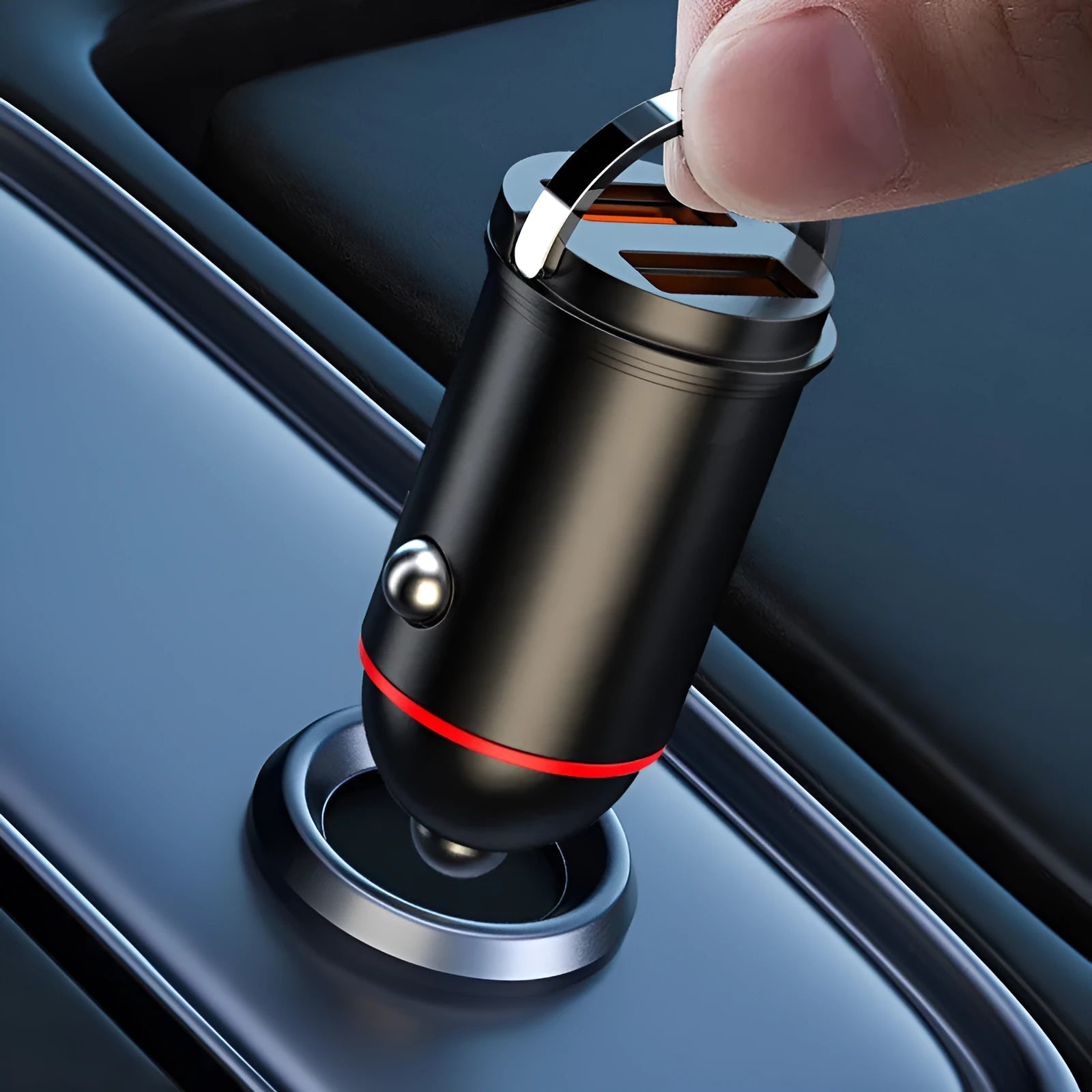 Black 200W car charger with zinc alloy housing and USB output interface