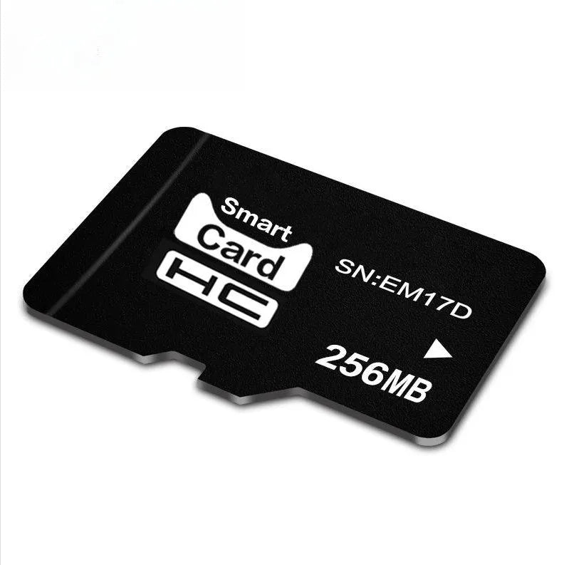 256MB TF format memory card with compact dimensions, presented in packaging.