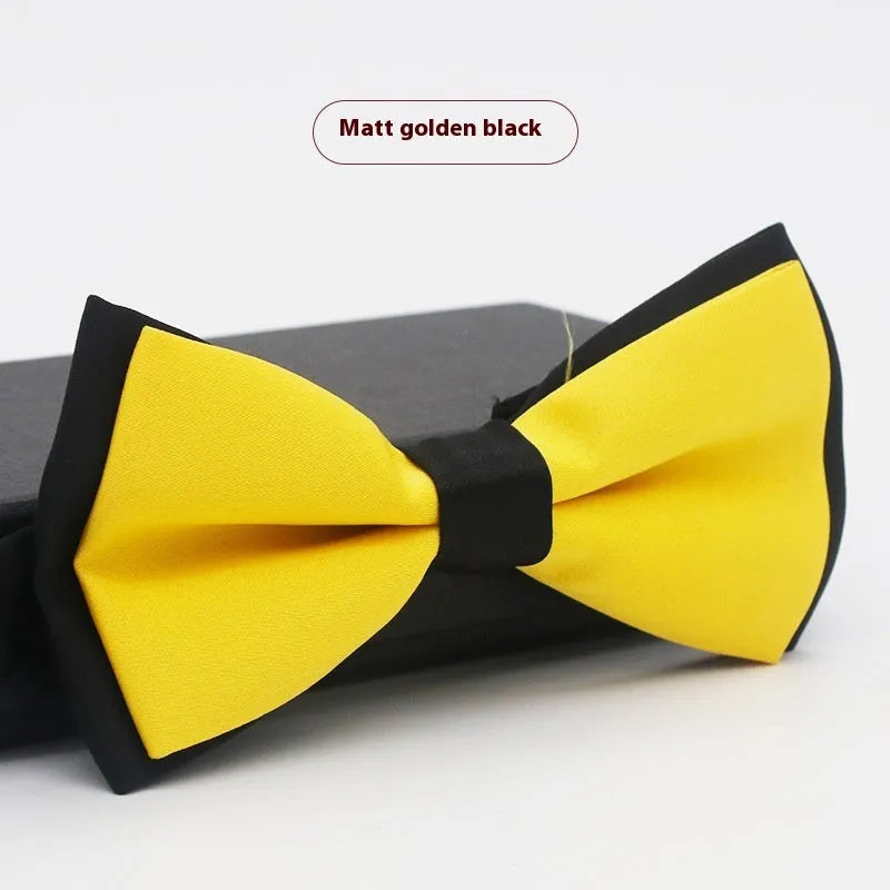 Men's flat head solid colour bow tie in polyester, showing 12cm by 6cm size on a background.