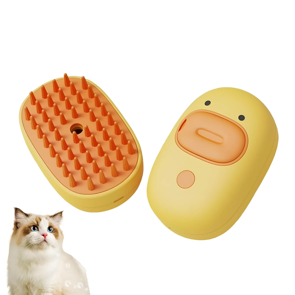 White rechargeable steam pet brush with rubber comb teeth for dog and cat grooming