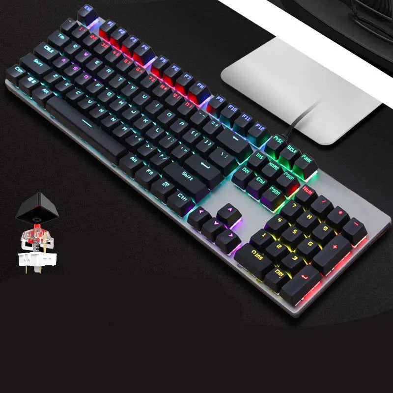 GK410 mechanical keyboard with metal construction and green axis switches on desktop