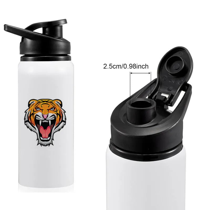 White aluminium sports water bottle for cycling and outdoor activities in 600ml and 750ml sizes