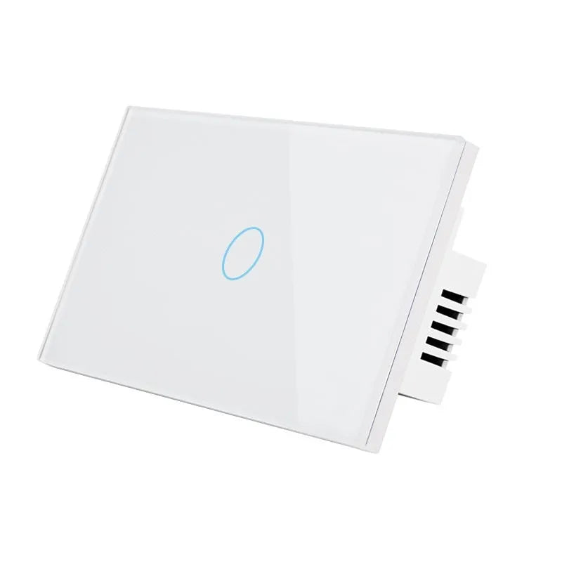 2-gang RF remote control touch light switch with tempered glass panel in white, black or gold finish
