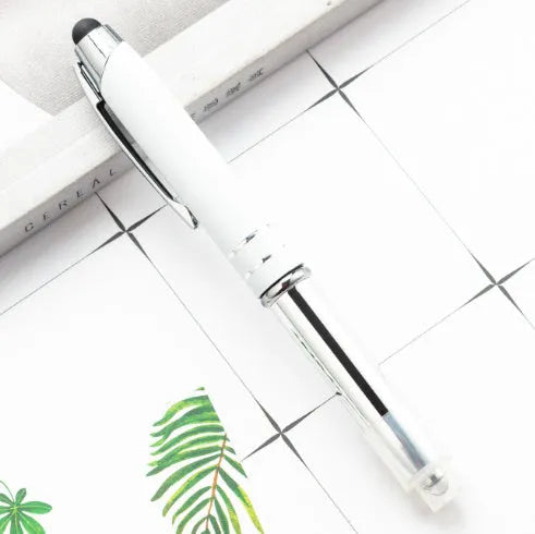 Metal capacitive stylus and ballpoint pen with LED light in five colour options.