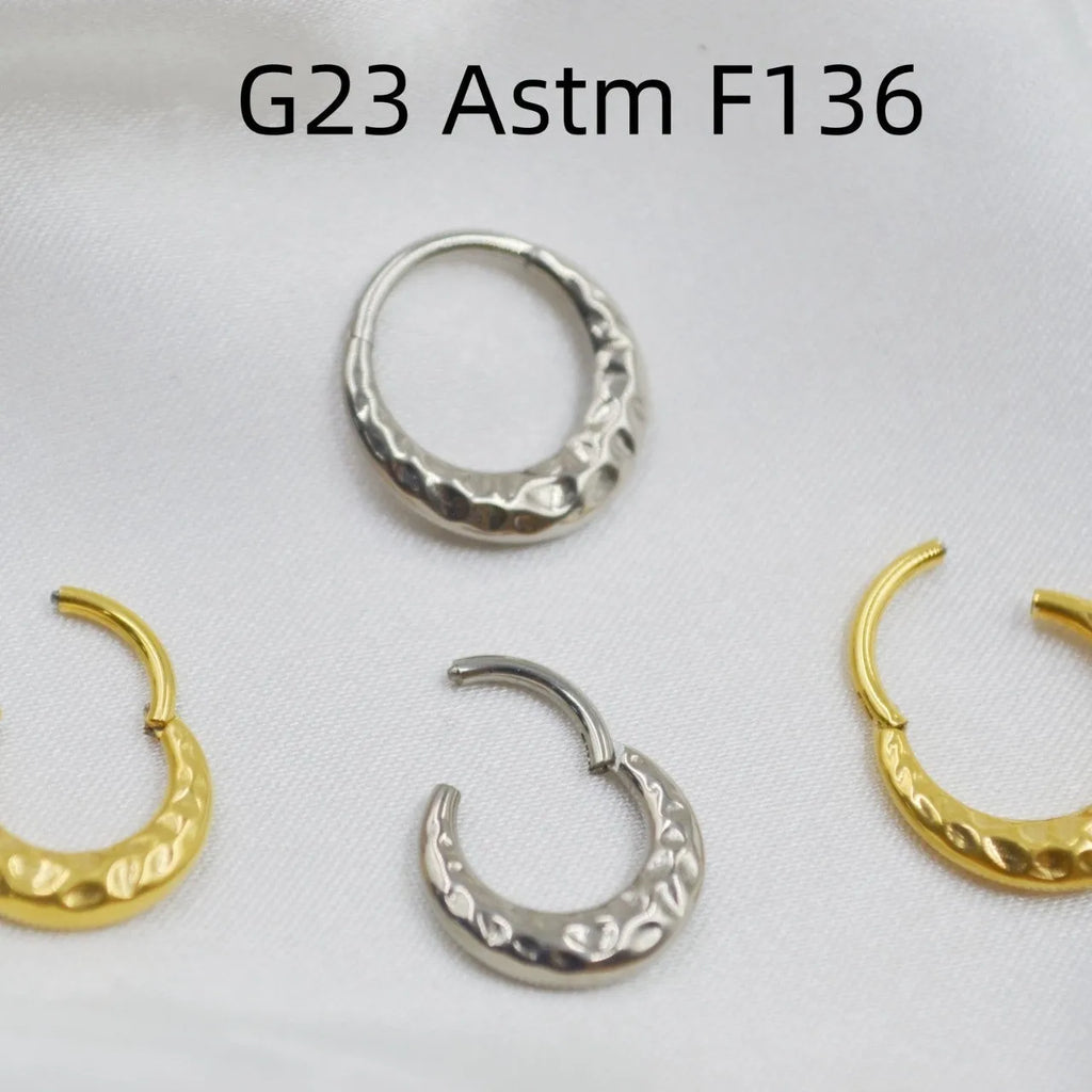 Titanium alloy concave-convex nose ring in gold or silver colour with ASTM F136 purity and 1.2mm diameter