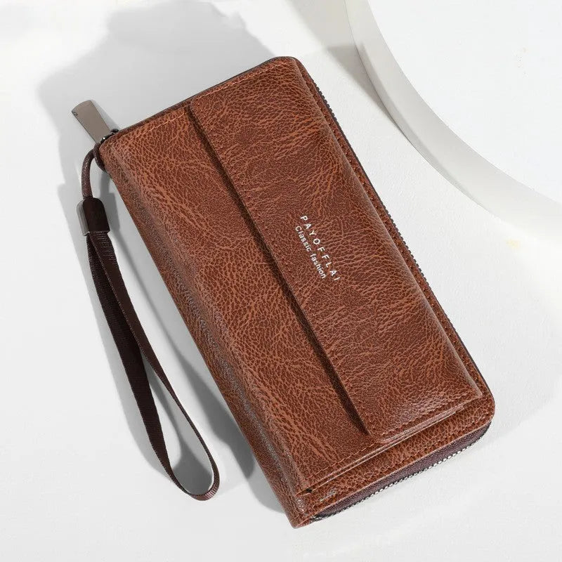 Men's PU leather wallet with multiple card slots in black, brown and coffee brown colours