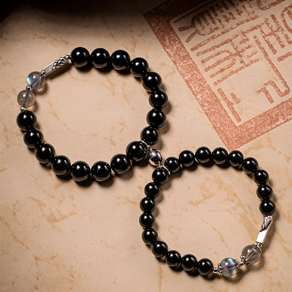 Obsidian Buddha bead couple bracelet DIY kit with 10mm and 8mm stone beads for men and women