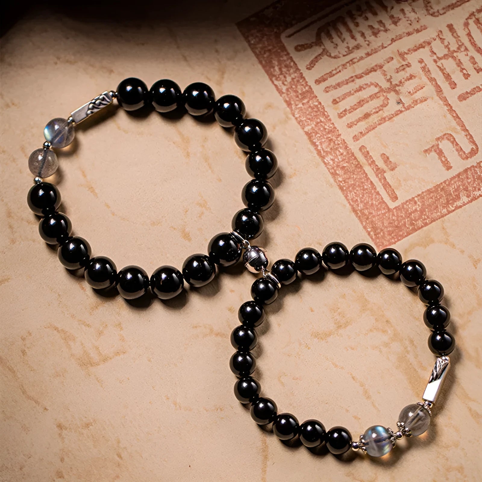 Obsidian Buddha bead couple bracelet DIY kit with 10mm and 8mm stone beads for men and women