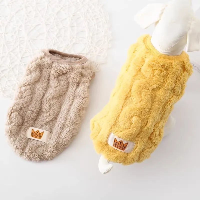 Thermal knitted thickened polyester vest for small dogs, yellow colour, XS size, chest circumference 30 cm