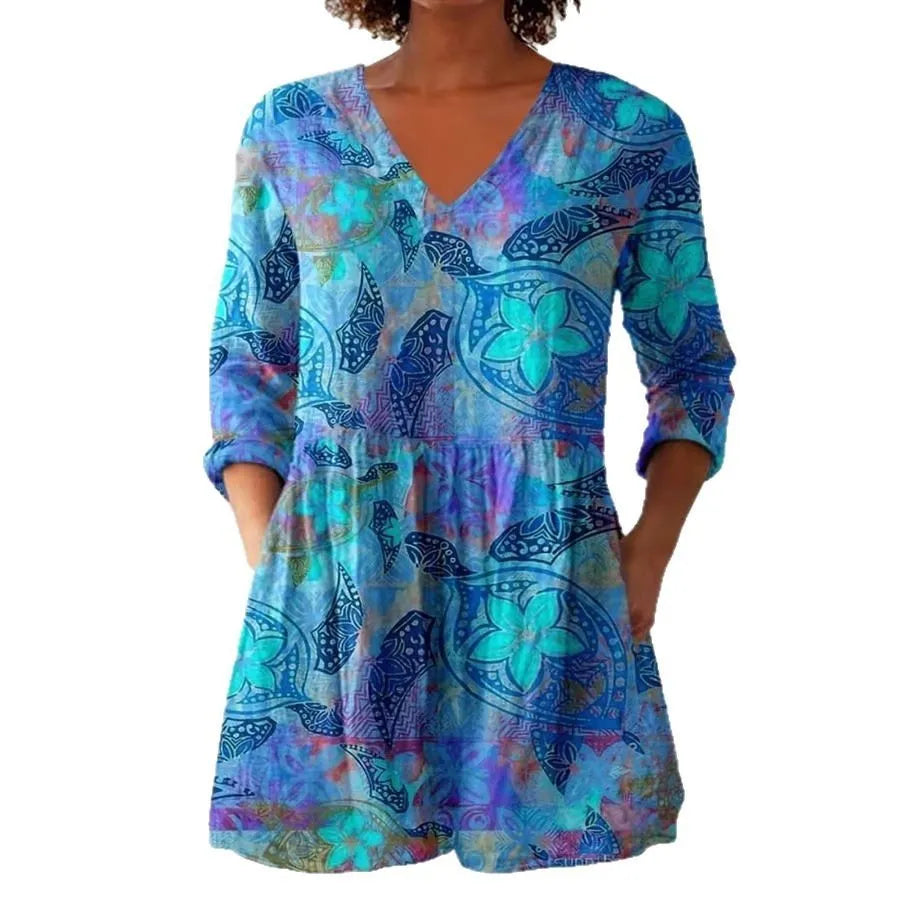 Women's retro-style slim fit printed long-sleeved top in a selection of colours.