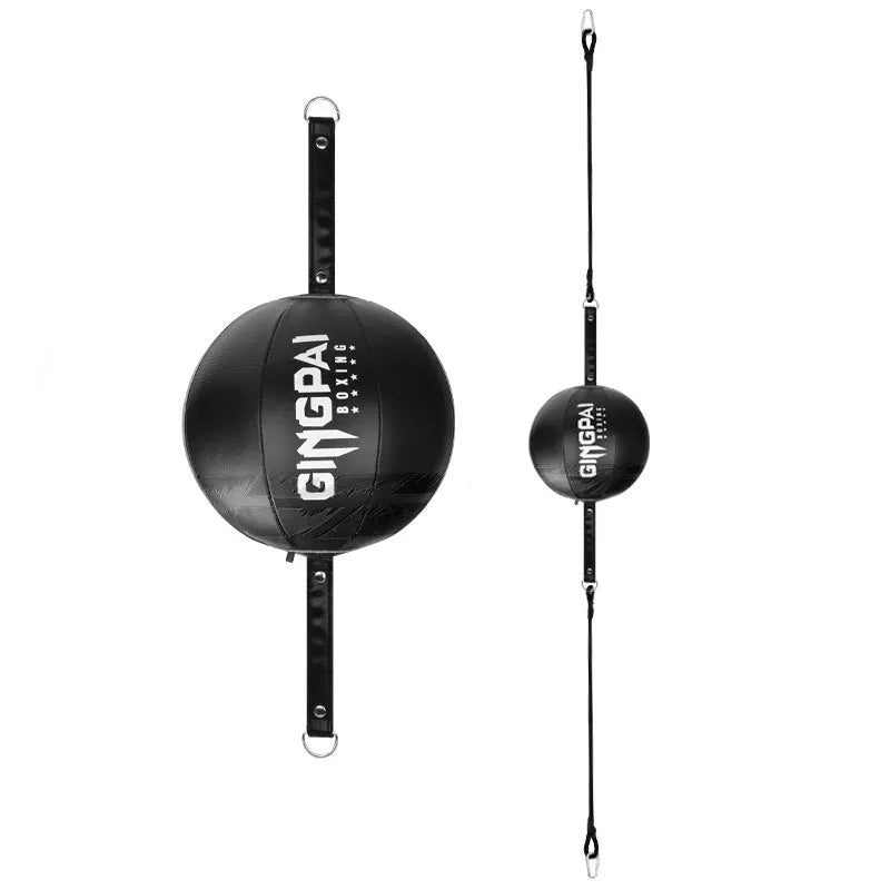 Black, green and black, and white hanging boxing speed ball for reaction training