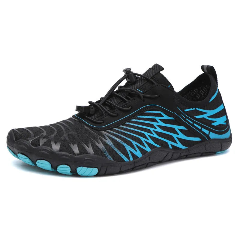 White and pink lace-up sports shoes with a breathable gauze lining and textured rubber outsole.