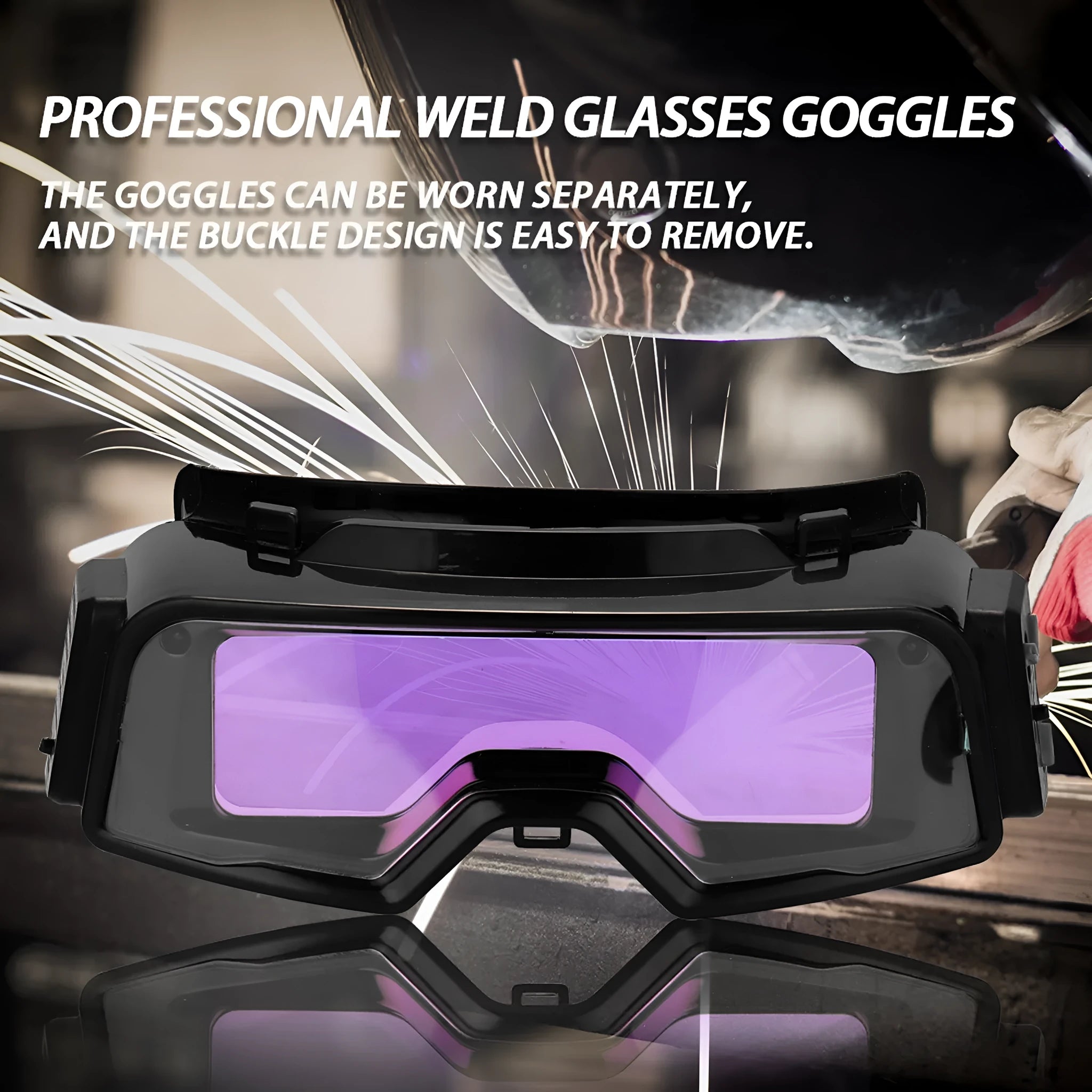Black automatic darkening welding mask glasses with 122.5x35mm viewing area for arc welding protection