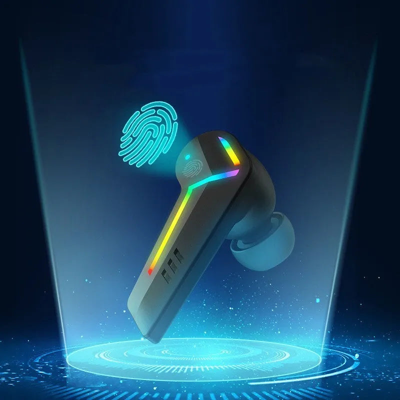 Black TWS wireless Bluetooth in-ear headset with NFC touchpoint.