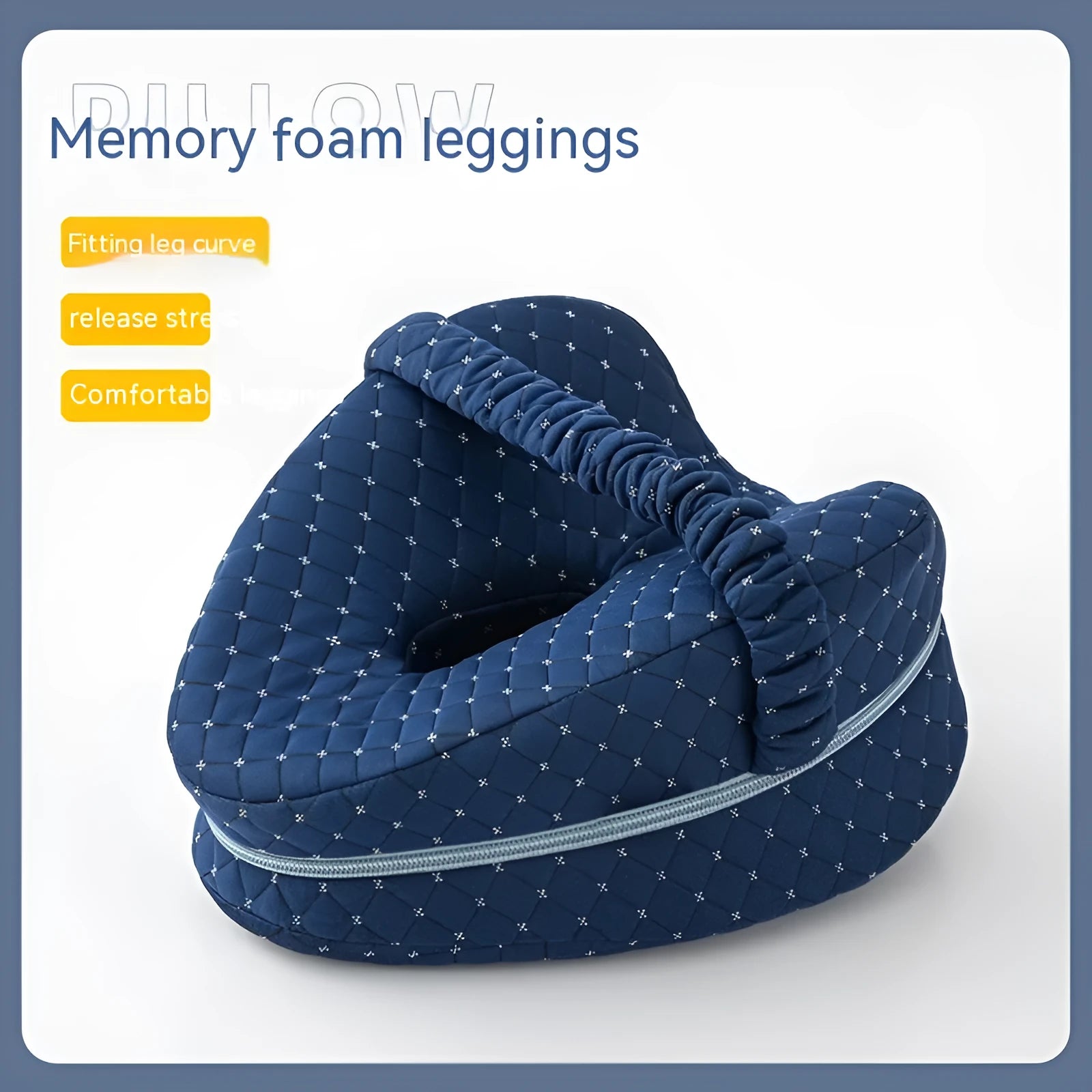 Heart-shaped memory foam leg pillow in dark blue jacquard colour, 25x23x13cm dimensions