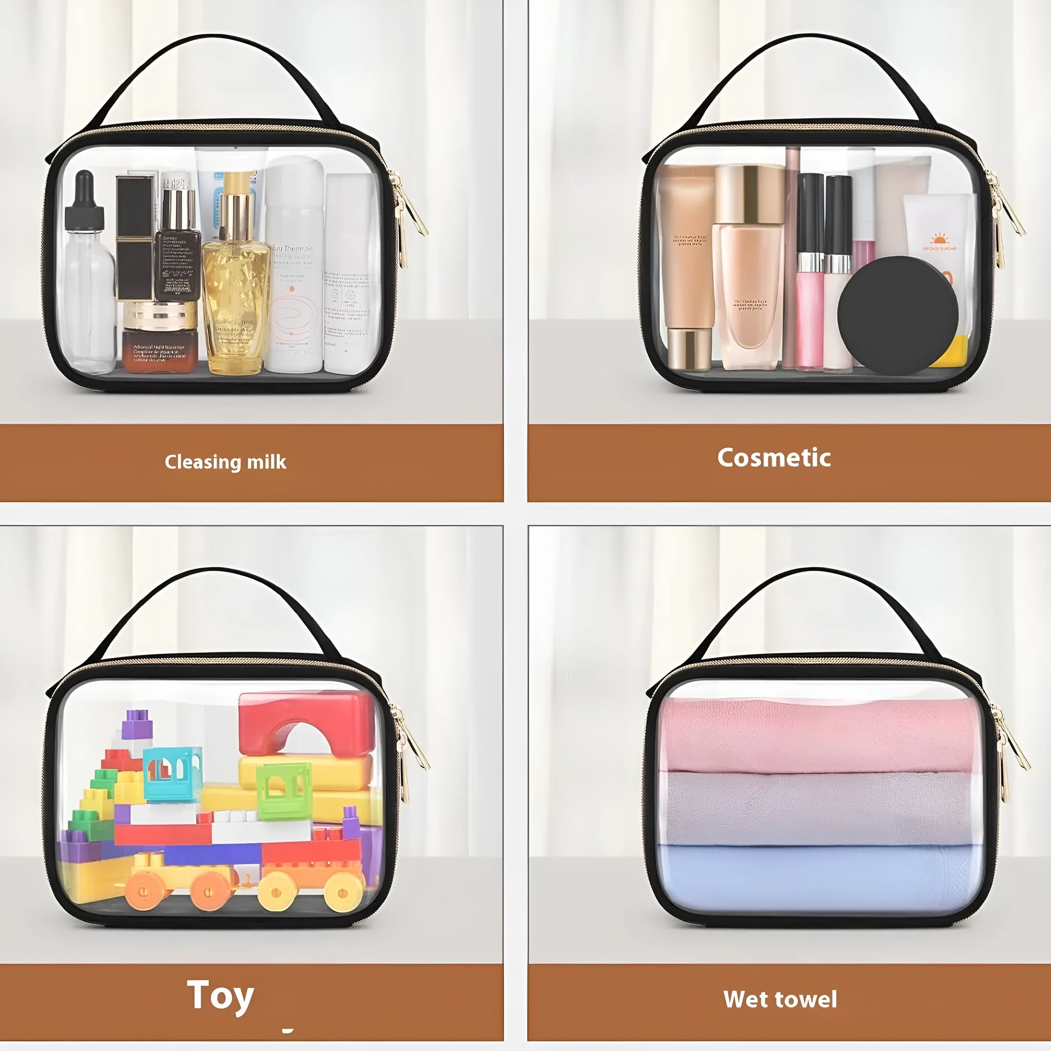 Transparent PVC lipstick storage wash bag with detachable chain in 7.85 inch size