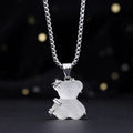 White K-color alloy bear pendant on titanium steel lock chain necklace