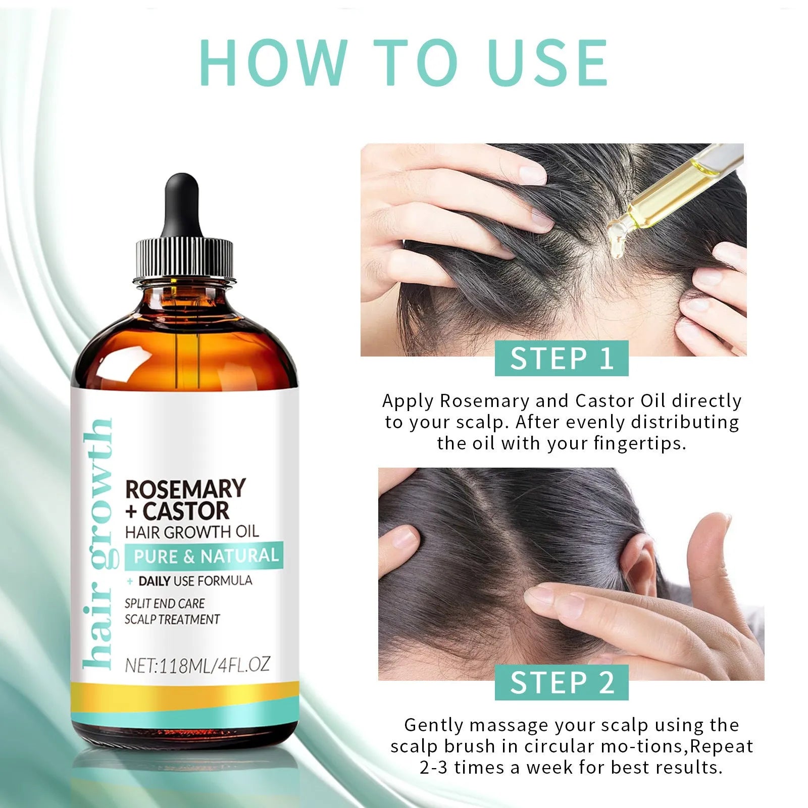 118ml hair treatment oil bottle with massage brush applicator for strong hair care