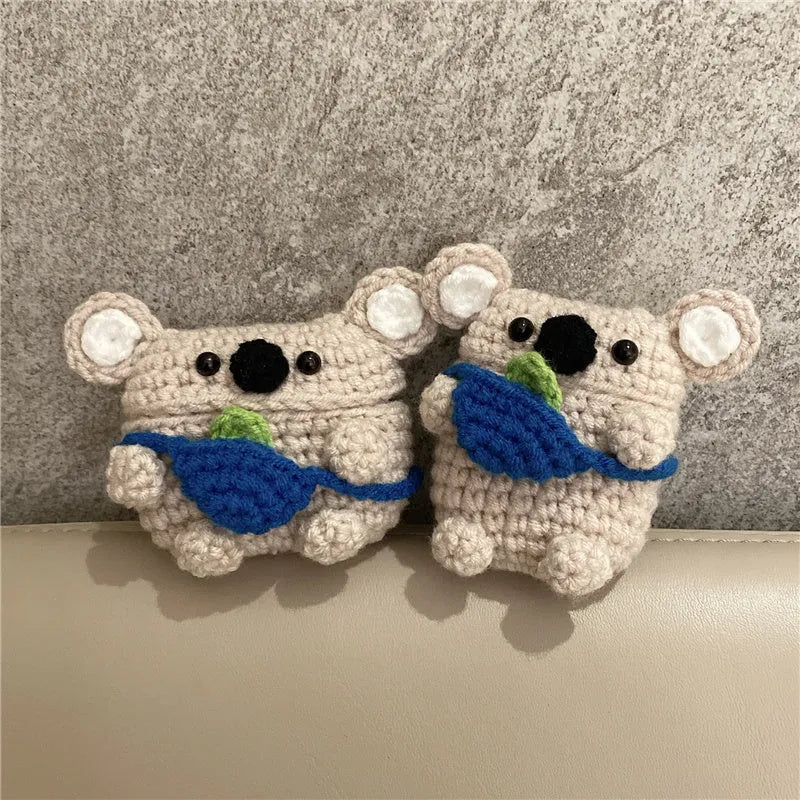 Hand-knitted koala bear backpack design AirPods protective cover for multiple Apple AirPods models