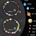 Two natural stone beaded bracelets showcasing zodiac sign designs on a selection card.