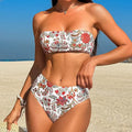 Women's printed bandeau swimsuit bikini set with matching shorts on mannequin
