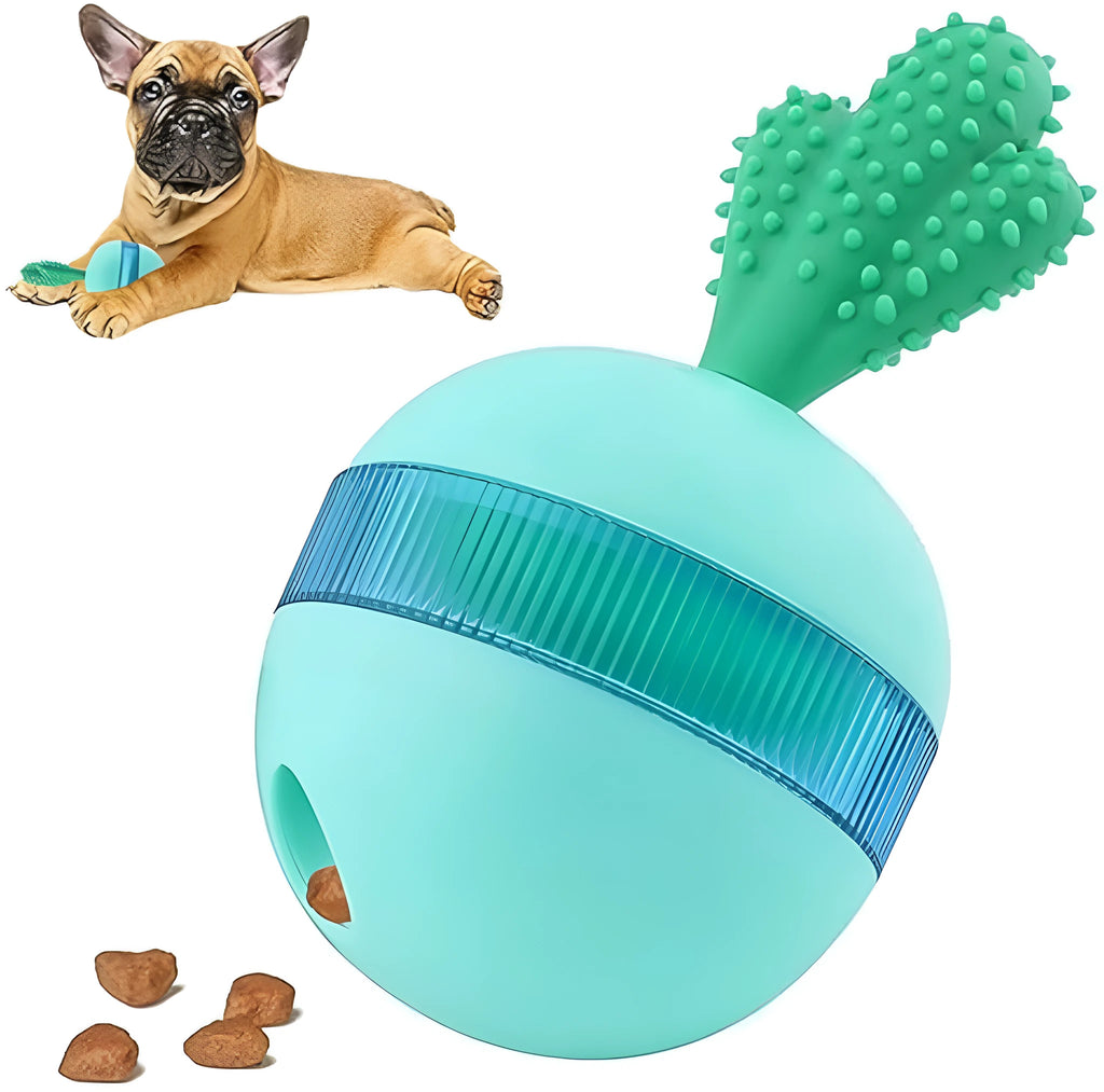 Blue durable rubber interactive dog treat dispenser puzzle ball toy for medium large dogs