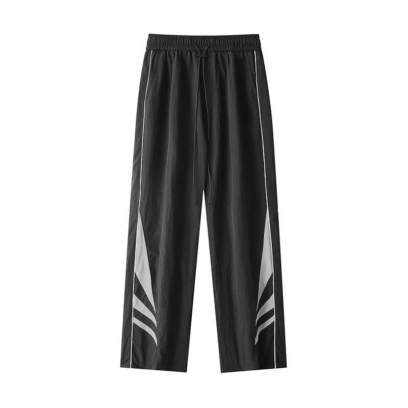 Men's straight-leg casual trousers in grey colour with elastic waistband and button fly