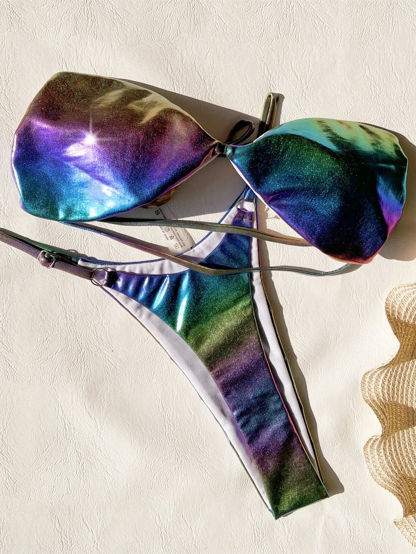 Gradient purple women's bikini set with top and bottom pieces for swimming
