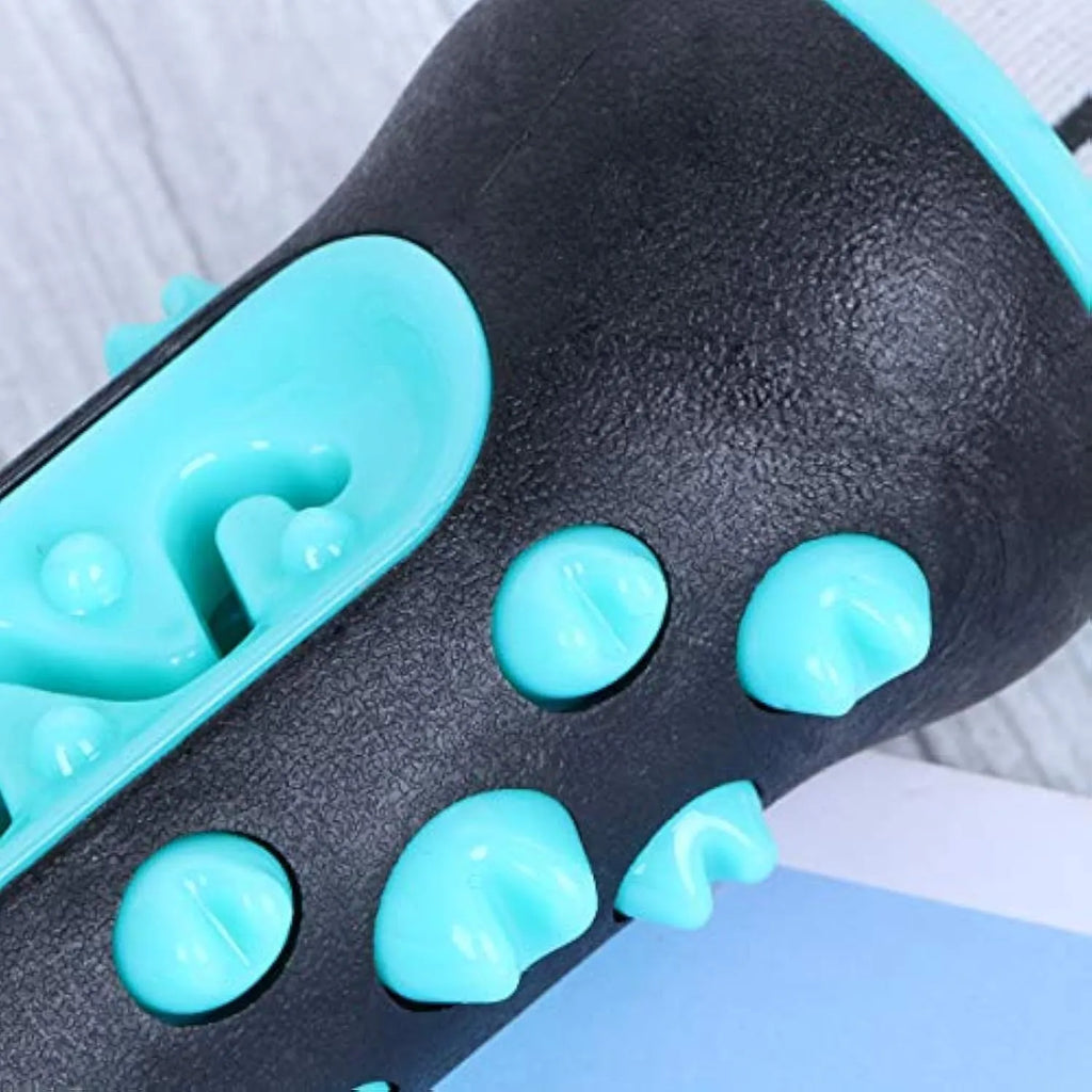 Natural rubber dog toothbrush chew toy in blue colour for dental cleaning and tartar removal
