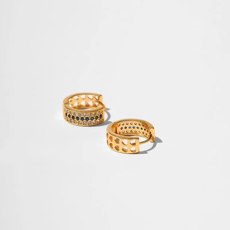 Women's geometric round earrings with gold plating on copper construction