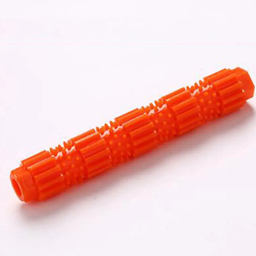 Green and orange rubber dog chew toy for aggressive chewers with treat dispensing hole