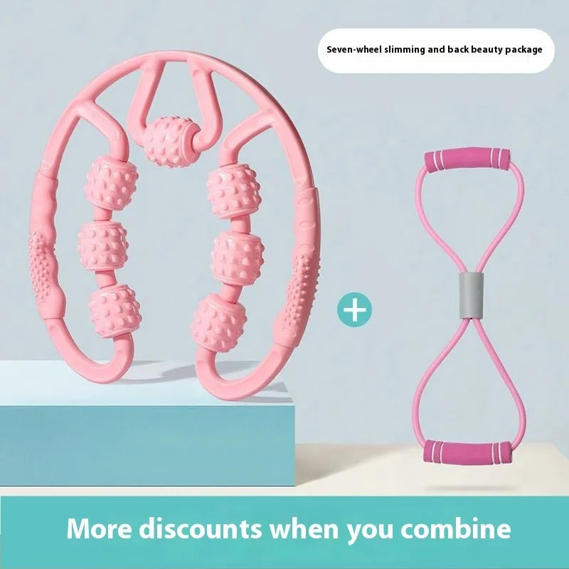 Ring clip leg massager roller with twelve wheels in macaron pink colour