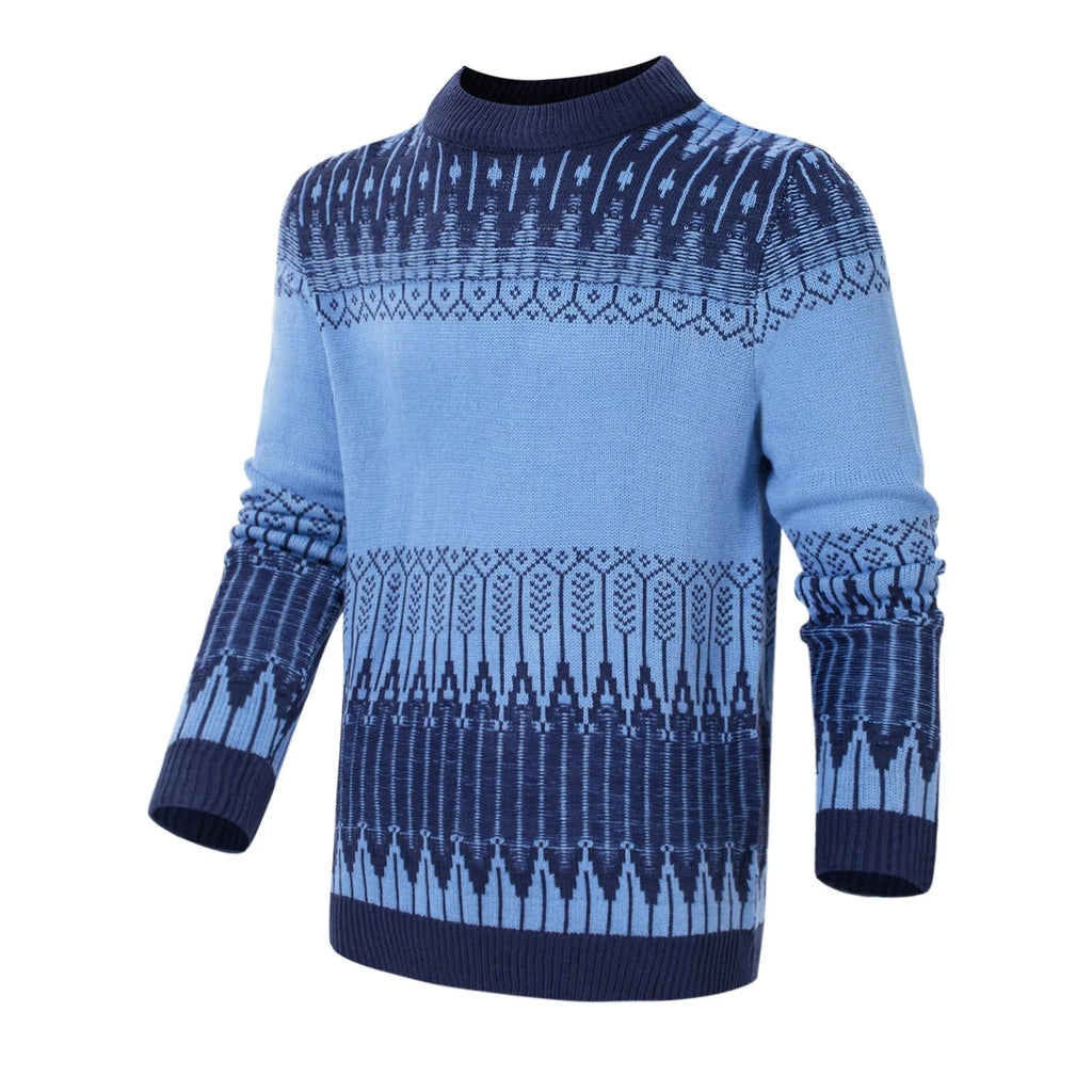 Men's basic acrylic knitted long-sleeved pullover sweater on a hanger