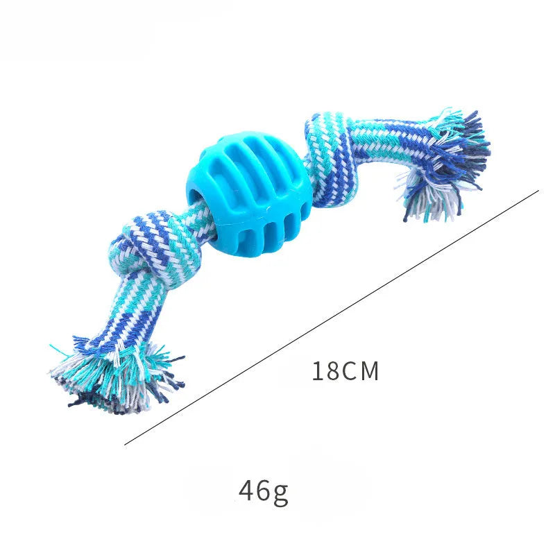 Blue dog chew toy with ropes for dental cleaning and interactive play