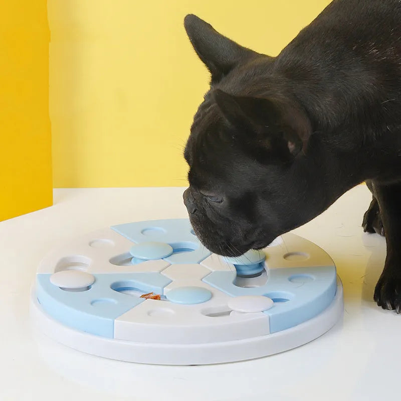 Blue and white PP jigsaw puzzle feeding tray for dogs