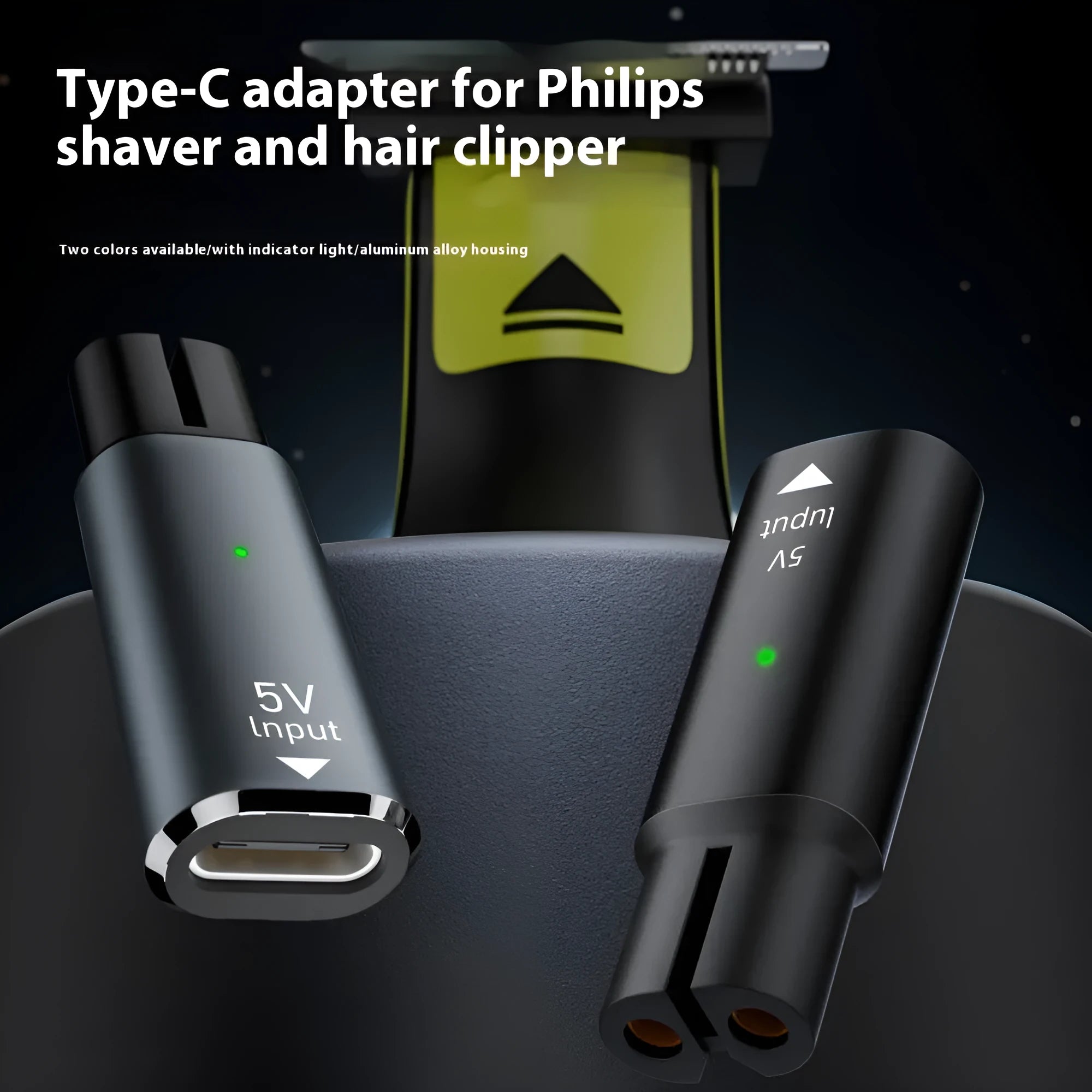 Black USB C charging adapter for electric shavers with aluminium alloy construction and 4.3V output