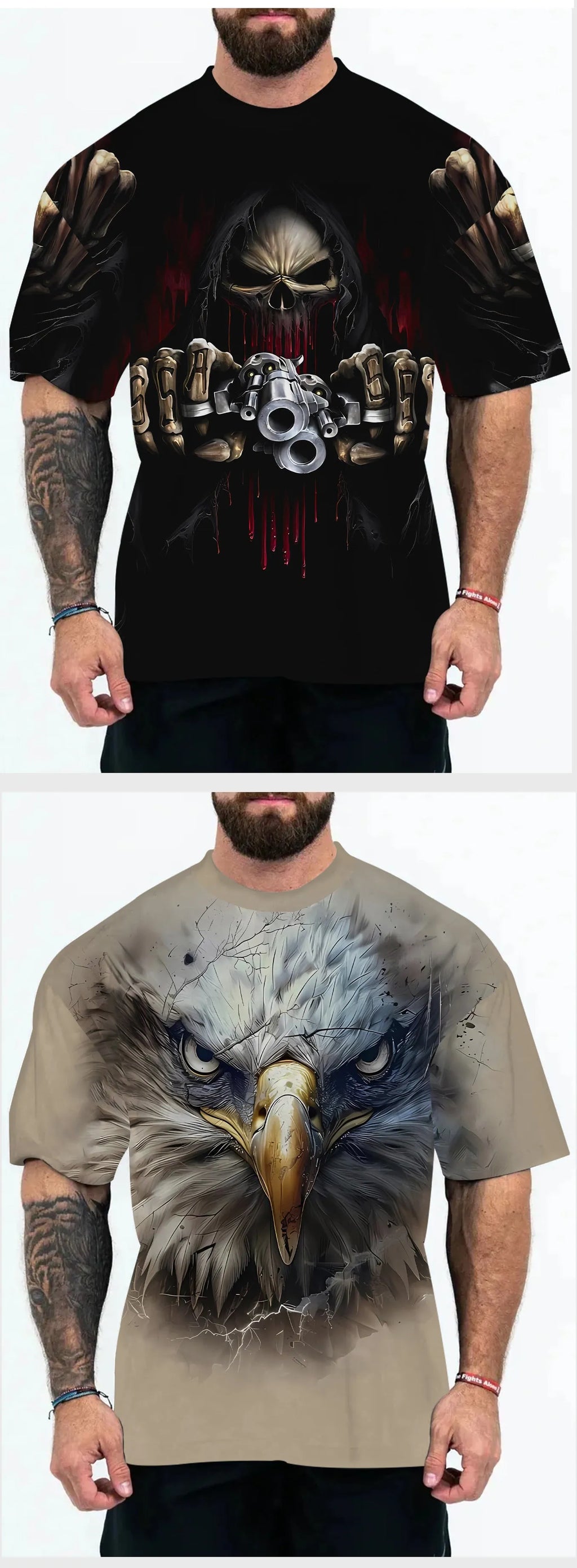 Men's loose fit graphic t-shirt with short sleeves in coloured letters design on a hanger.