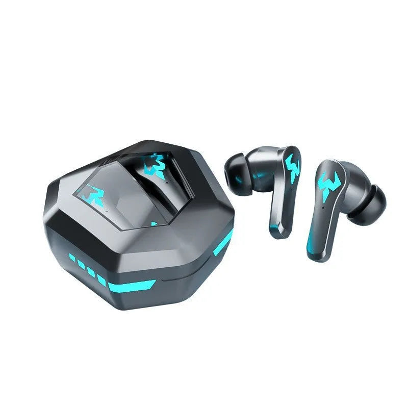 Black wireless in-ear sports gaming headset with Bluetooth 5.0 and noise-canceling stereo