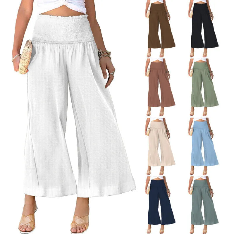 Women's high waist cotton trousers with pleating detail in straight-leg cropped cut