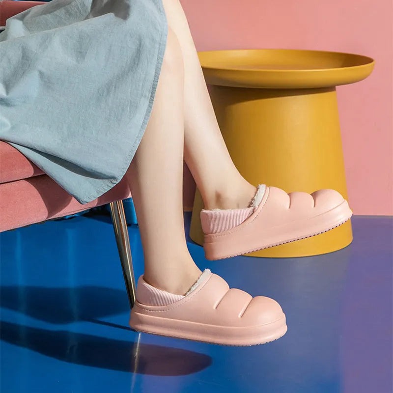 Waterproof EVA garden slippers with non-slip sole and plush lining in various colours