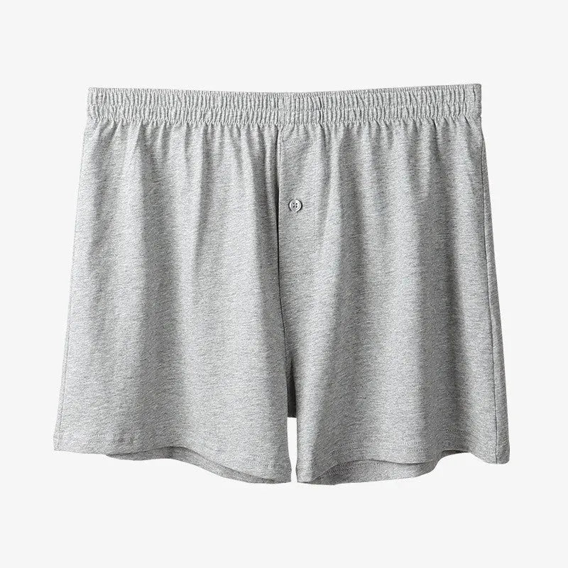 Men's light gray pure cotton high waist loose boxer shorts laid flat