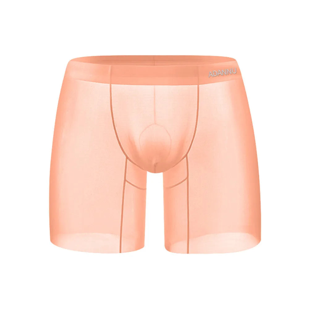 Men's seamless nylon boxer briefs in orange with U convex pouch and low waist design for sports