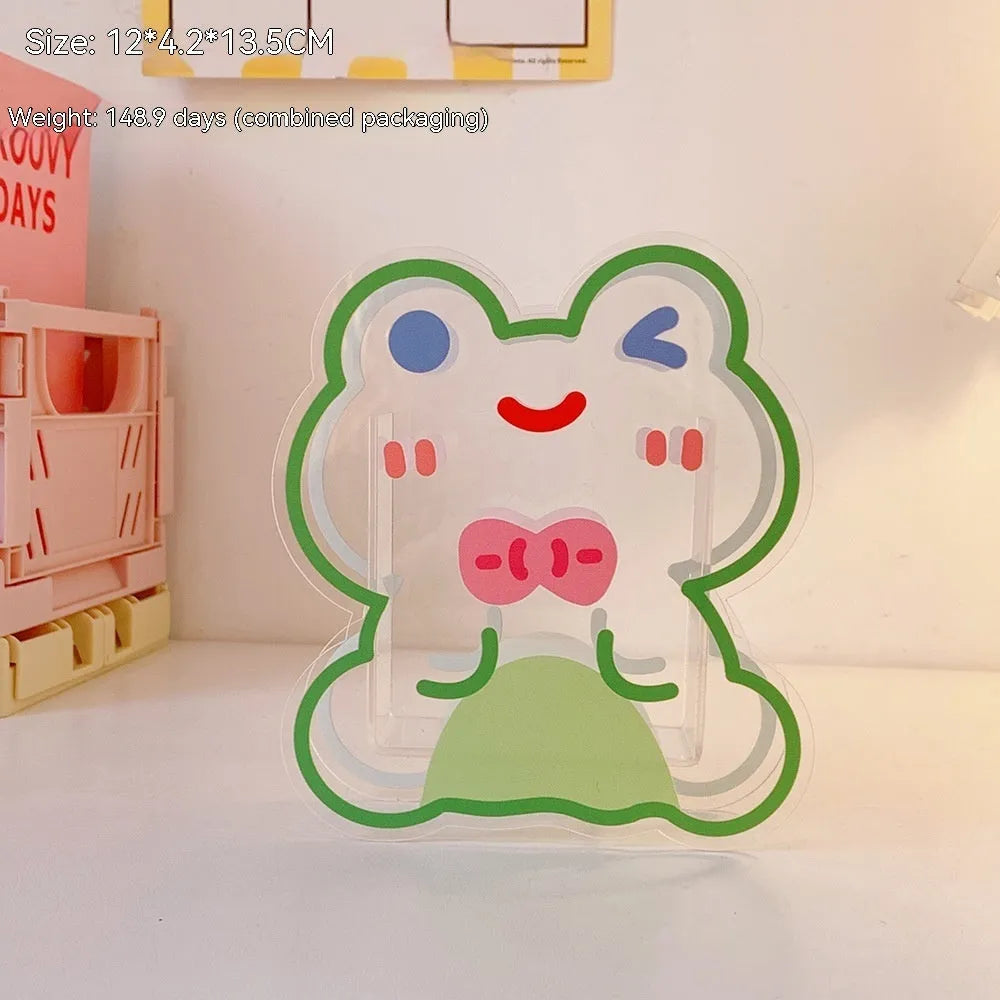 Clear square acrylic storage box with a cute decorative pattern, for stationery on a desk.